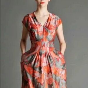 Banana Republic Mad Men Collection Vibrant Floral Silk Midi Dress Size 2